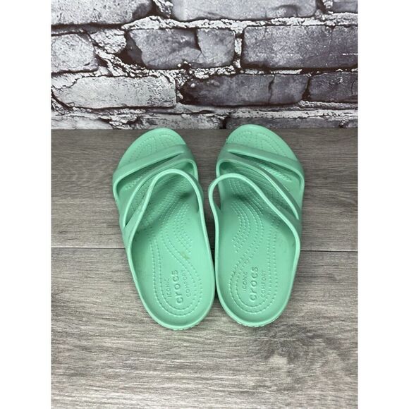 CROCS Iconic Comfort Green Rubber Slides Light Flats Sandals Women Sz 6M US/36EU - Picture 8 of 15